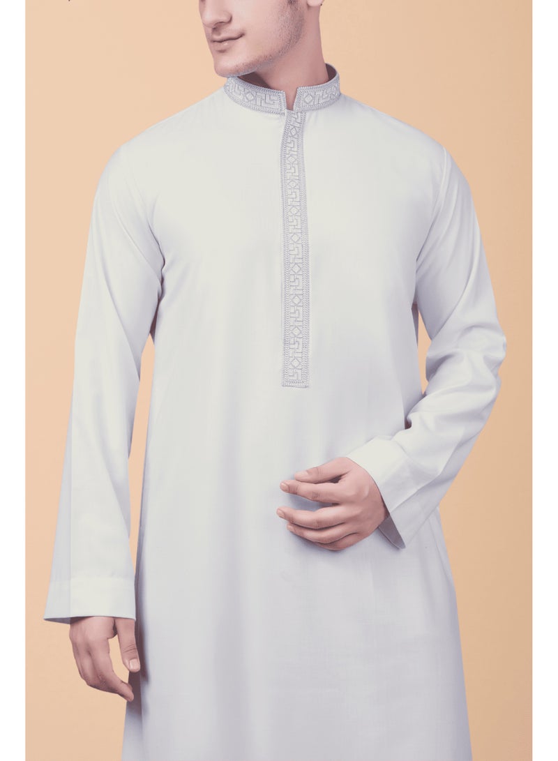 RUBY ISLAMIC CLOTHING Men's Saudi Arabic Thobe Jubba Dishdasha Long Sleeve Robe, kandura, Abaya Dress, kaftan Ramadan Dress Middle East Clothing (White) - Image 2
